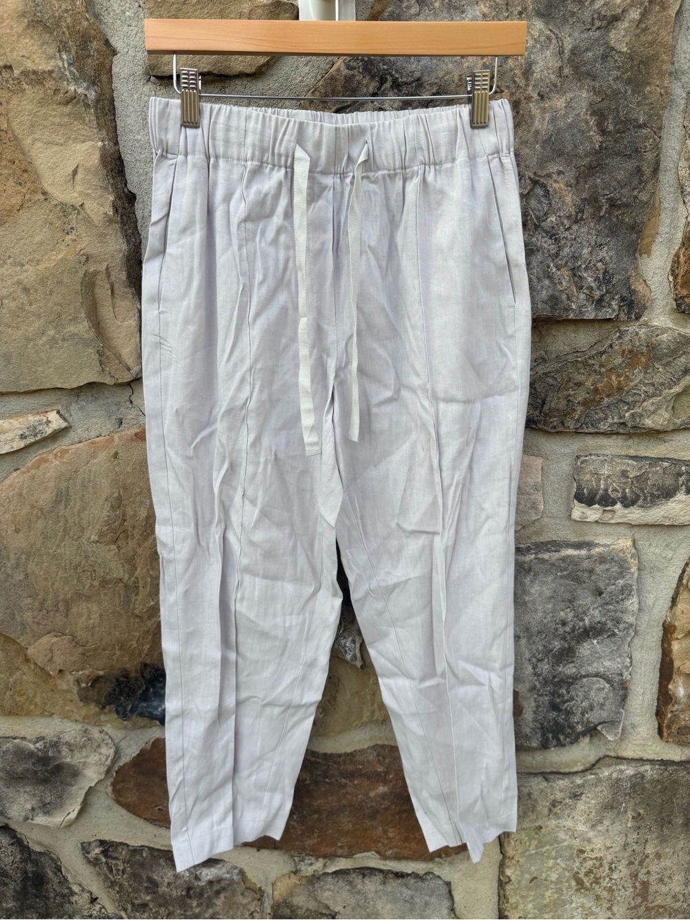 Babaton Light Gray Drawstring Linen-Blend Chinos Small Ankle Cropped